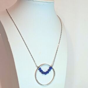 Estate Elegant 925 Silver and Lapis Beaded Necklace 18 In